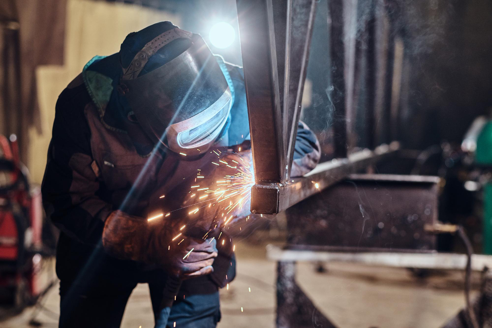 man-is-working-metal-factory-he-is-welding-piece-rail-using-special-tools