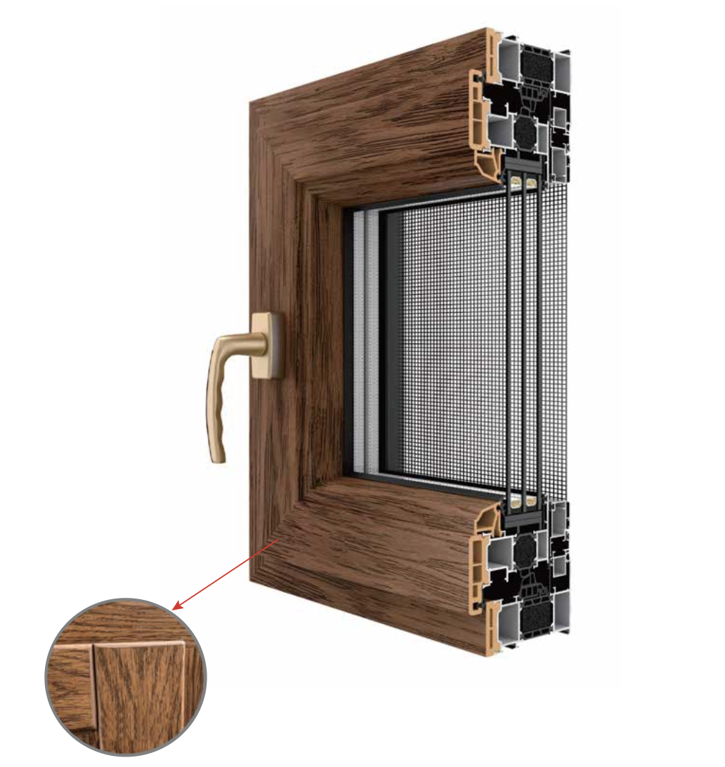 90- Series Integrated Screen Premium Aluminum- Clad Wood Window 90 系列集成式屏幕高级铝包木窗
